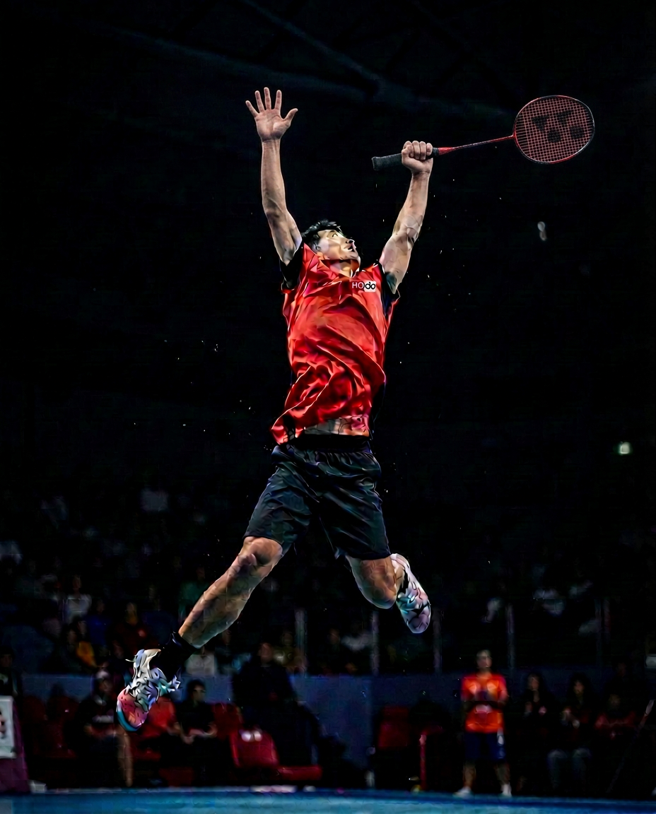 Athlete wearing HONGDOU badminton apparel